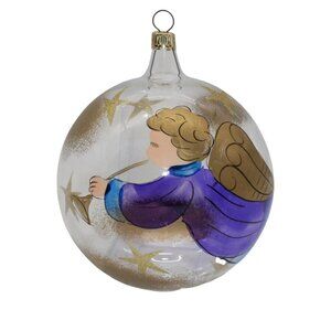 Handpainted Glass Angel Ornament With Gold Stars